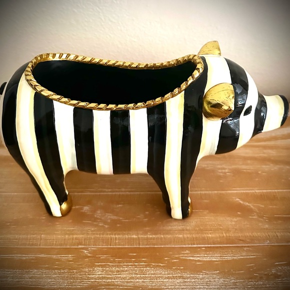 Mackenzie Childs Courtly Stripe Pig Planter - Picture 6 of 16